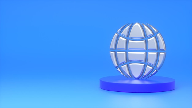 metal sign of the globe of the planet earth on a dark blue podium premium photo
