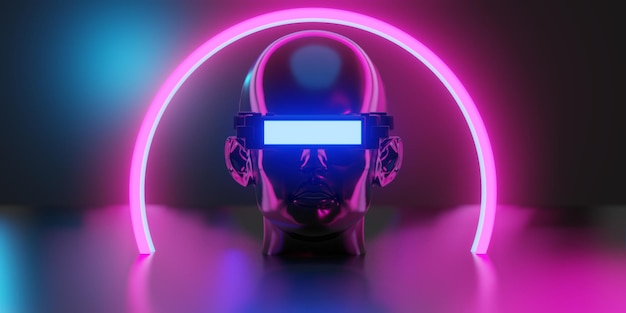 Metaverse vr virtual reality with network gaming of simulation cyberpunk gamer background 3d rendering illustration scifi ai robot technology