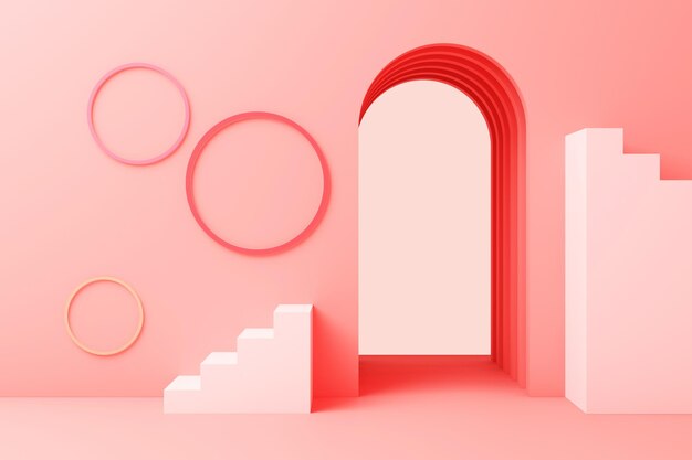 minimal abstract background abstract geometric shape group set pink pastel color 3d rendering