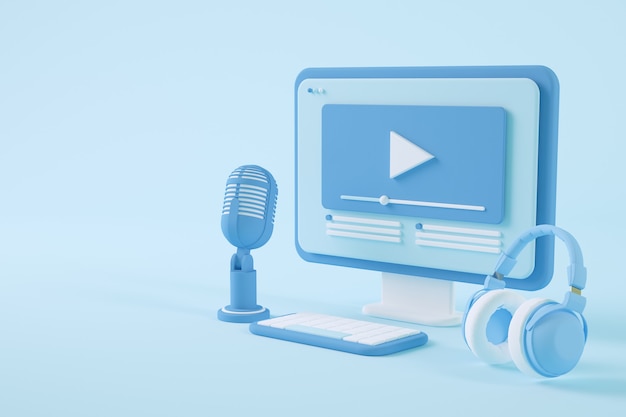 minimal video streaming concept 3d rendering