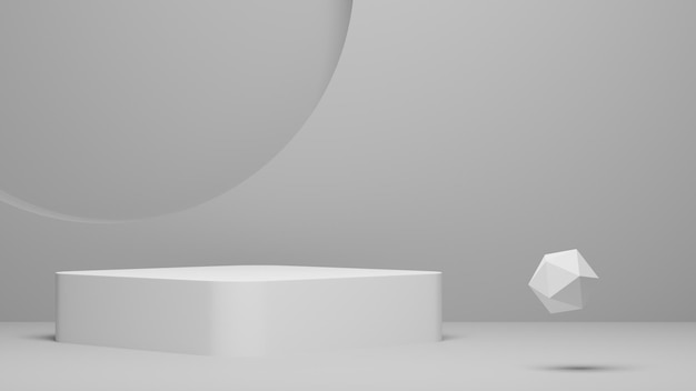 minimal white pedestal or podium for product showcase, monochrome empty stand for display, 3d render