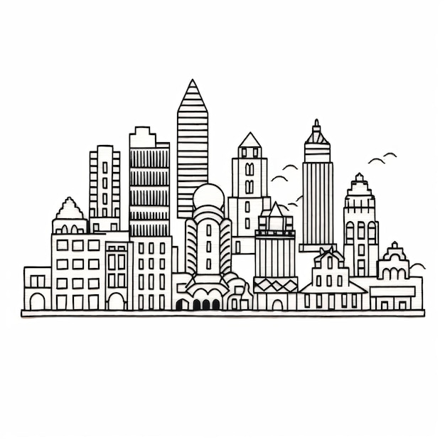 Minimalist Line Art Illustration Of Atlanta With Stenciled Iconography
