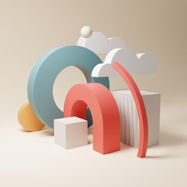 Minimalistic Abstract Geometric Shapes 3D Render Illustration