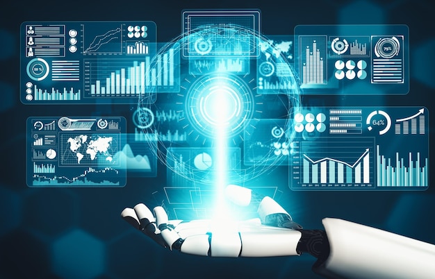 mlp futuristic ai thinking of droid robot artificial intelligence concept