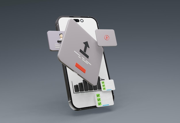MOBIILI VALKOINEN NÄYTTÖ ja 3d-verkkosivuston hallintapaneelin data-analyysi, hakukoneoptimointi, tekoälyrobotti, videon latausgrafiikka