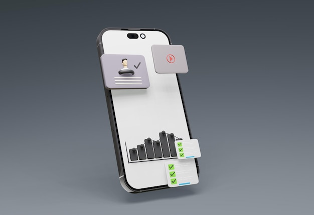 MOBIILI VALKOINEN NÄYTTÖ ja 3d-verkkosivuston hallintapaneelin data-analyysi, hakukoneoptimointi, tekoälyrobotti, videon latausgrafiikka