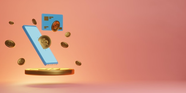 Mobile and application of shopping online business shop and digital platform 3d illustration rendering smartphone for banking services