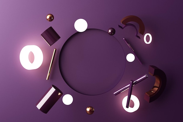 Mock up composition of geometric shape gold and glass texture with purple color podium for product design 3d rendering 3d illustration