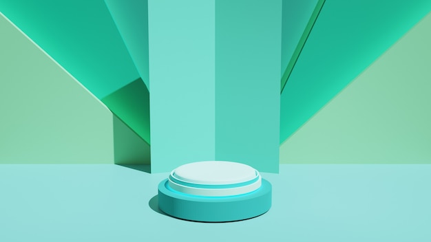 Mockup podium for product presentation, cyan abstract geometry 3d render, 3d illustration