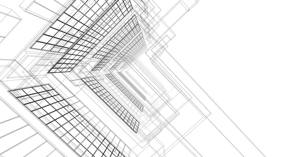 Modern architecture wireframe Concept of urban wireframe Wireframe building 3D illustration of architecture