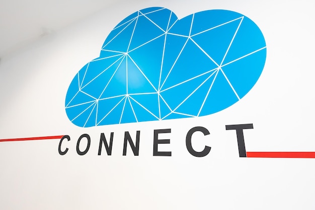Modern Blue Cloud Graphic with CONNECT Text on White Wall