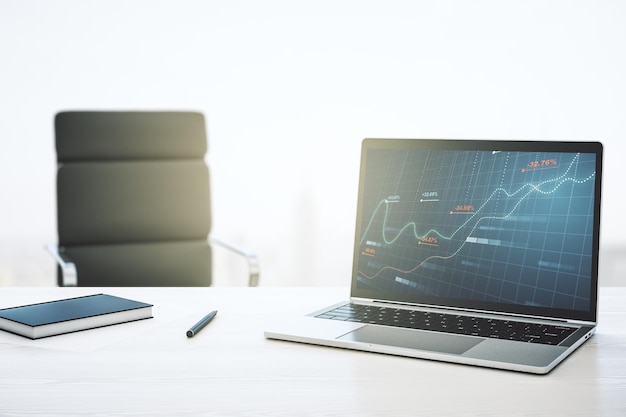 Modern computer monitor with abstract creative statistics data hologram statistics and analytics concept 3D Rendering