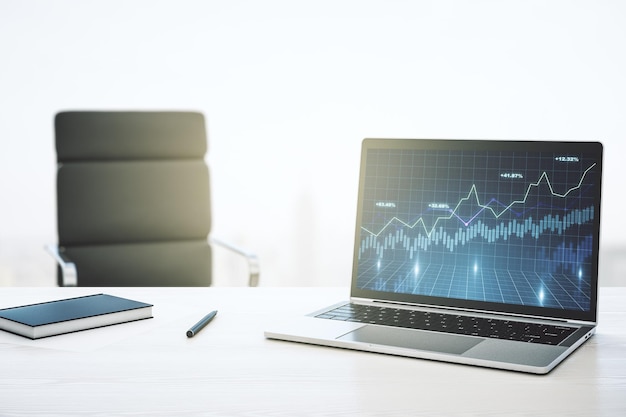 Modern computer screen with abstract financial diagram banking and accounting concept 3D Rendering