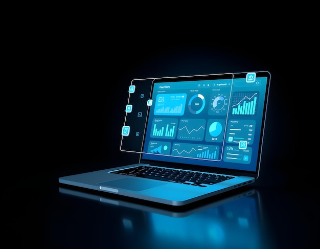 Modern Data Dashboard on Laptop Screen Analytics and Information Display