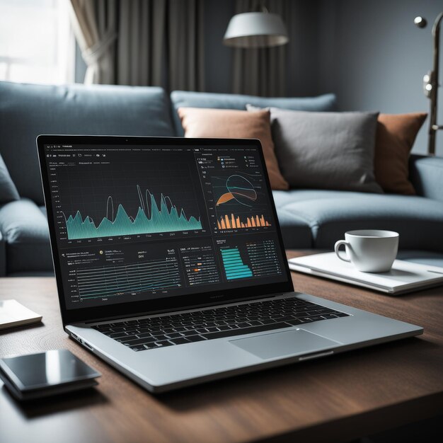 modern laptop with graph on screen 3D rendering modern laptop with graph on screen 3D renderi
