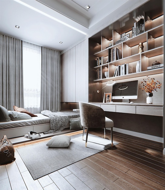 Modern Minimalist Bedroom with Home Office