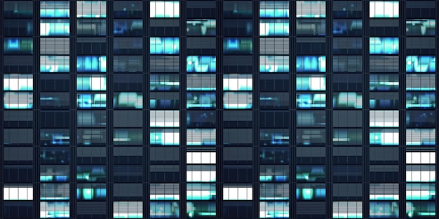 Modern office building windows in the night