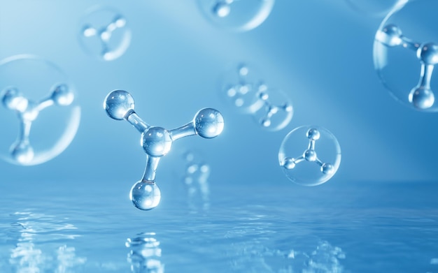 Molecules on the water 3d rendering