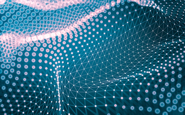 Molecules technology with polygonal shapes, connecting dots and lines.