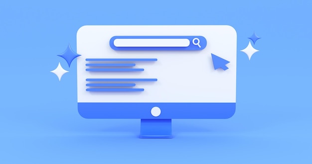 monitor screen search in blue background 3d render
