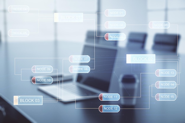 Multi exposure of abstract graphic coding sketch on modern computer background big data and networking concept