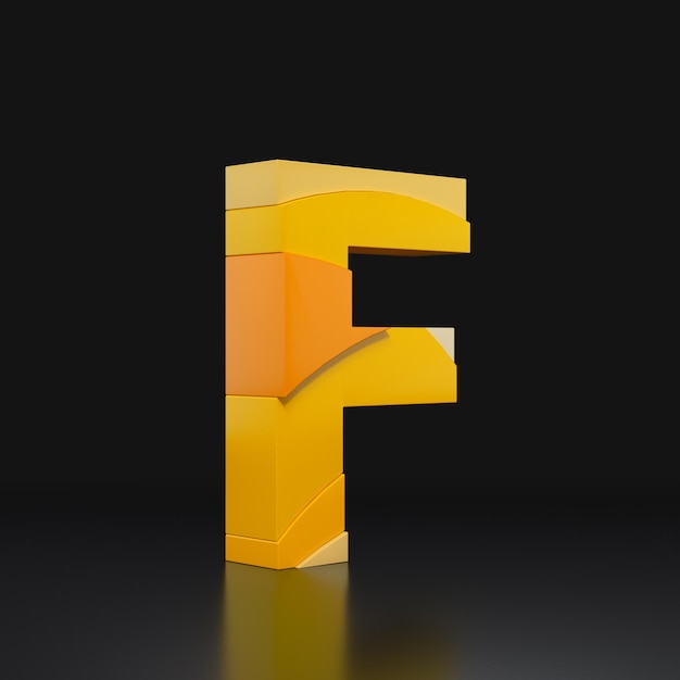 multicolored extruded alphabet f with isolated on black background 3d rendering