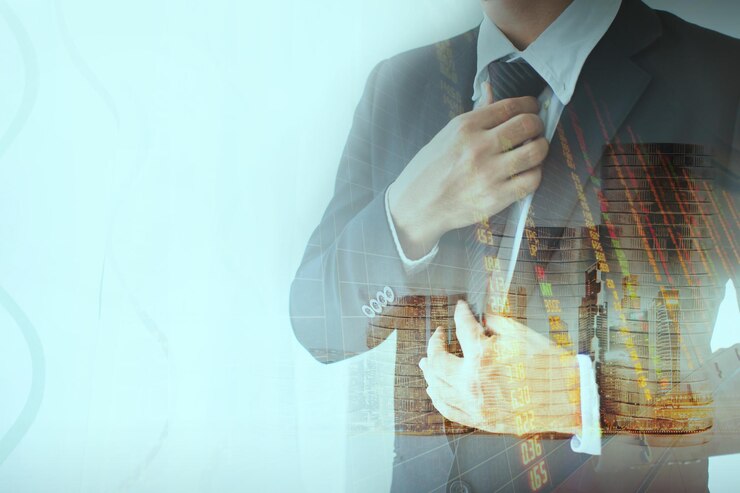 Kuva multiple exposure of businessman and numbers with coins against white background