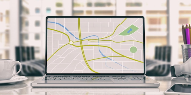 Navigation concept Map on the laptop 3d illustration