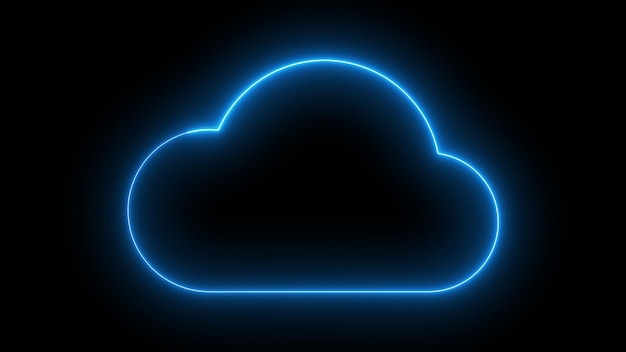 Neon blue cloud outline animated on a dark background