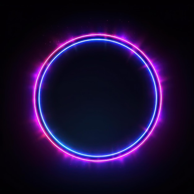 neon blue pink round frame ring circle shape glowing light with dark background 8039s retro style copy space