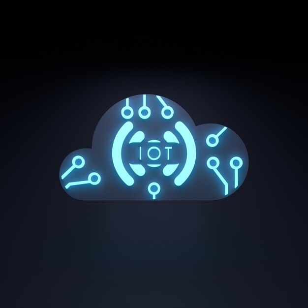 Neon Internet -juttulogo -symboli IoT-konseptin 3d-renderöity kuva
