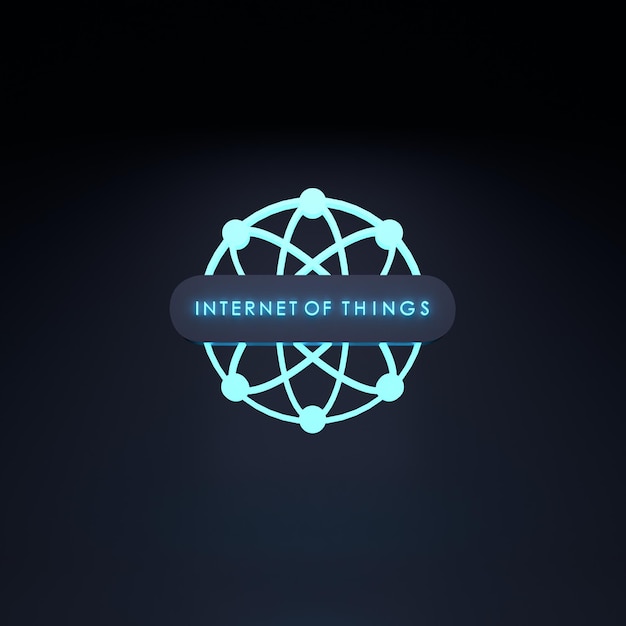 neon internet things logo iot concept 3d render illustration
