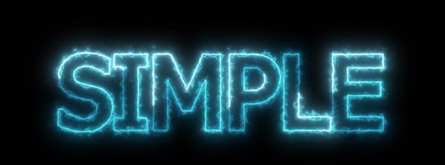 Neon sign with the word SIMPLE on a black background