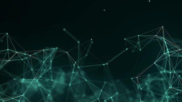 network connection structure abstract green background with moving dots and lines futuristic illustration digital technology design 3d rendering