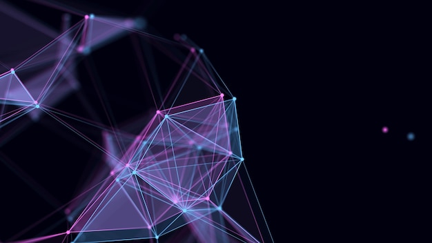 Network connection structure with glitch effect Abstract blue background with moving dots and lines Futuristic illustration Digital technology design 3d rendering