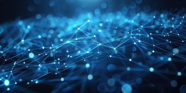 Network of Dots and Lines on Blue Background