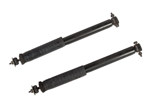 New car shock absorber for front and rear wheels of motor vehicles isolated on white background Spare parts catalog