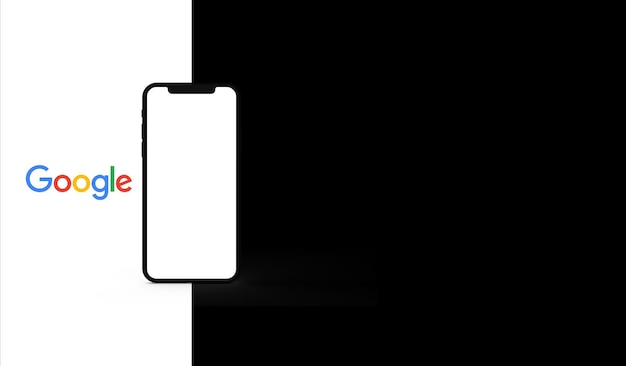 New cell phone with white screen with google background