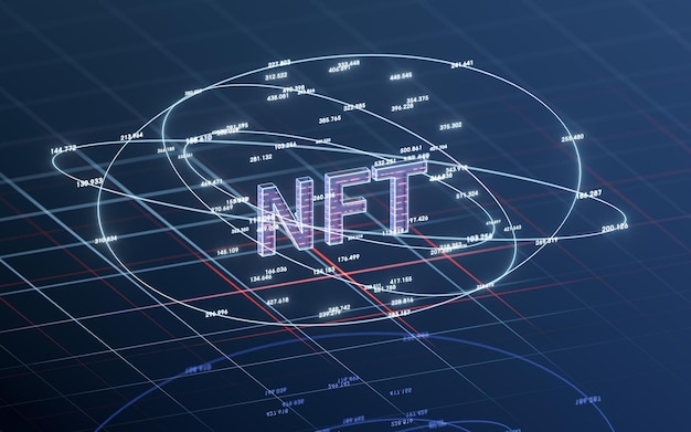 NFT nonfungible tokens concept with dark background 3d rendering