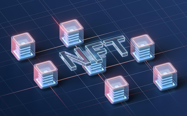 NFT nonfungible tokens concept with dark background 3d rendering