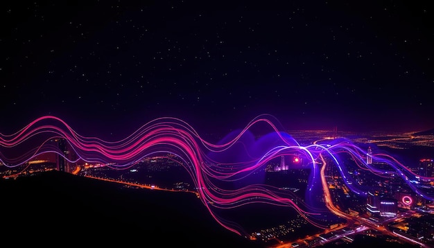 Night Cityscape Illuminated With Vibrant Light Trails