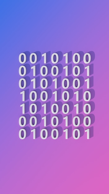 Numbers zero and one Binary code concept 3d render