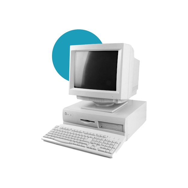 Old computer in black and white collage style nostalgia professional design
