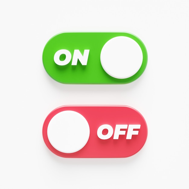 On and Off Toggle switch button Symbol in 3D rendering isolated on white background