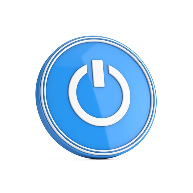 On Off Power Icon in Blue Circle Button 3d Rendering