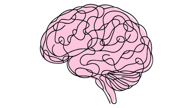 One line brain design silhouette Logo design Hand drawn minimalism style
