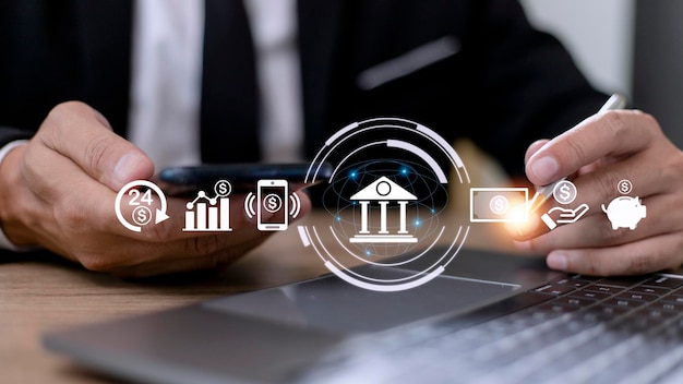 Online banking concept with person using a smartphone
