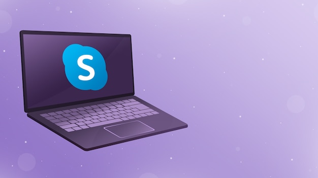 open laptop with skype icon logo on screen 3d