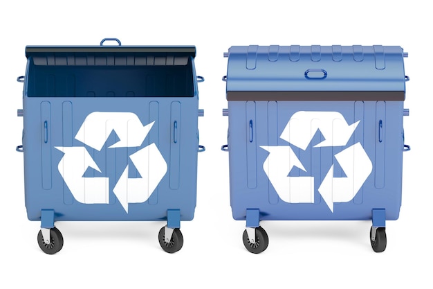 opened and closed blue garbage containers 3D rendering
