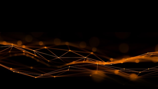 Oranssi abstrakti digitaalisen teknologian tausta verkkoyhteyden viivoilla